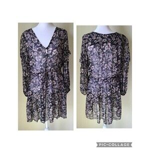 Velvet by Graham & Spencer‎ Boho Dress Small Sheer Peasant Floral Black Ruffle
